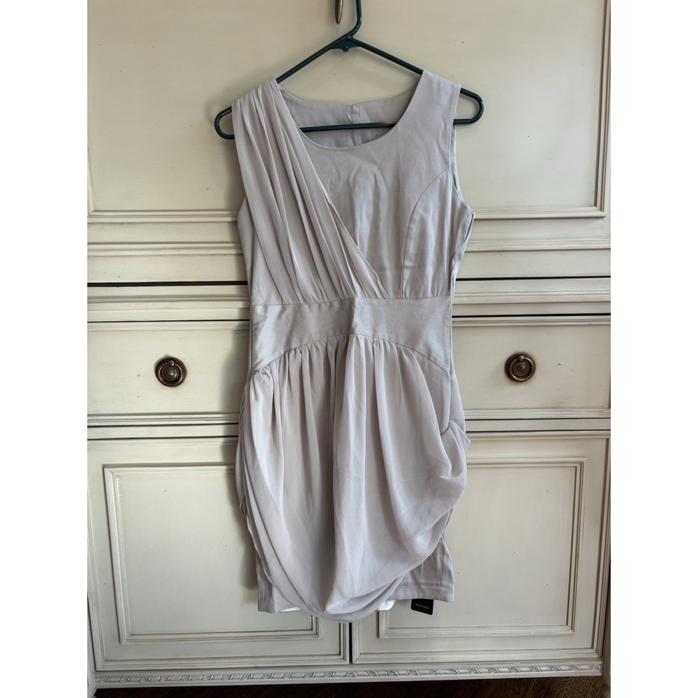 Mazuma Champagne Beige Cocktail Dress Chiffon Flattering Silk Blend Small Mini